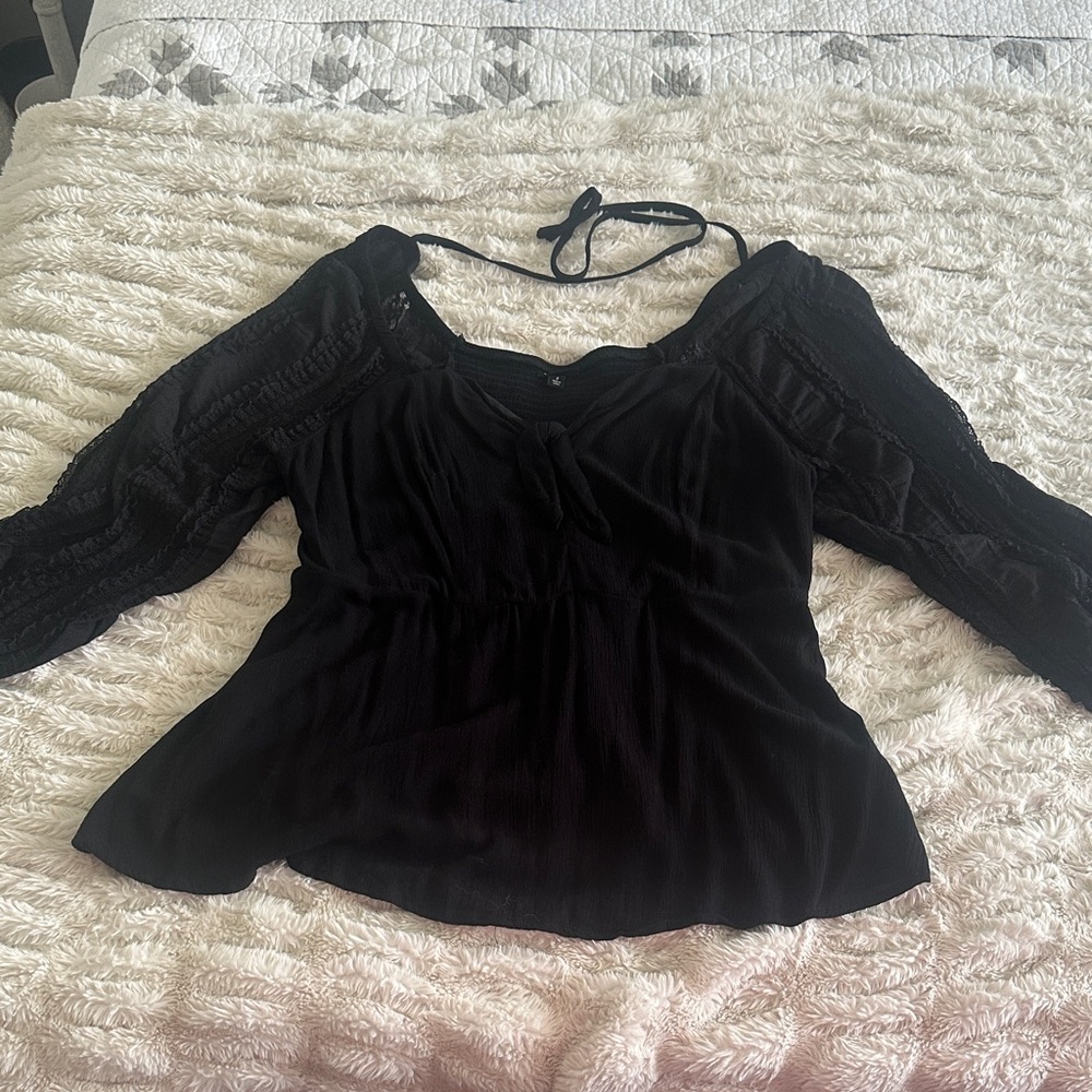 Torrid Black Lace Sleeve Blouse
